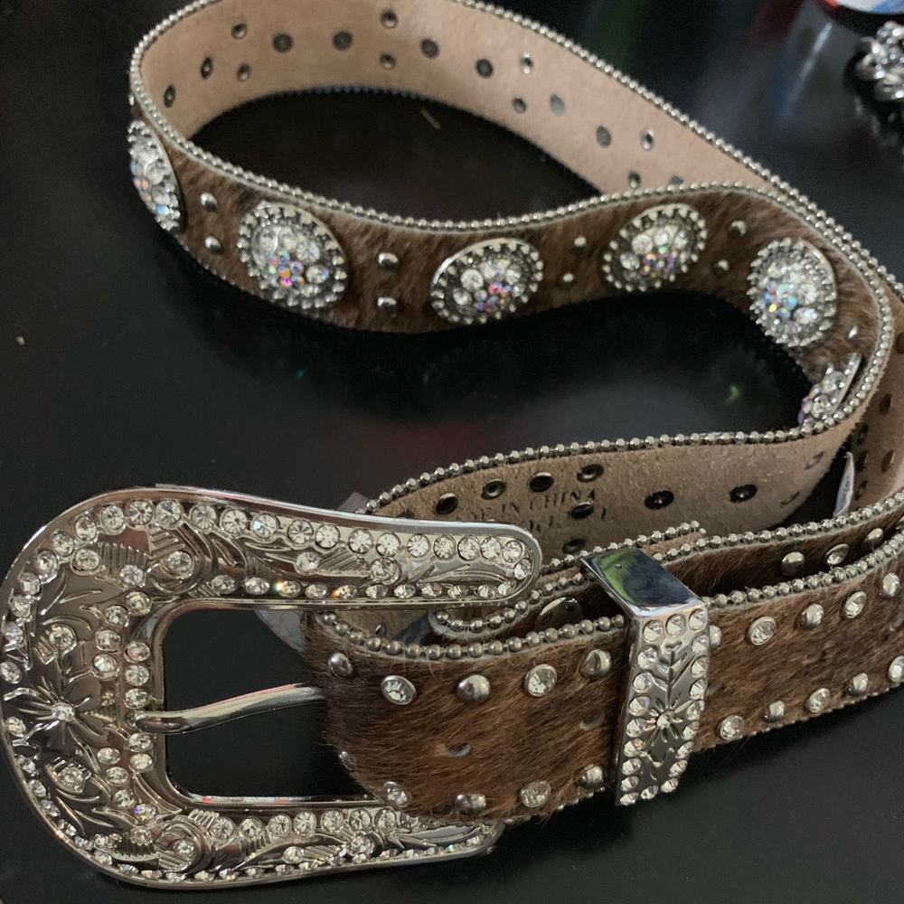 Genuine leather, NEW cow hair and jeweled belt
